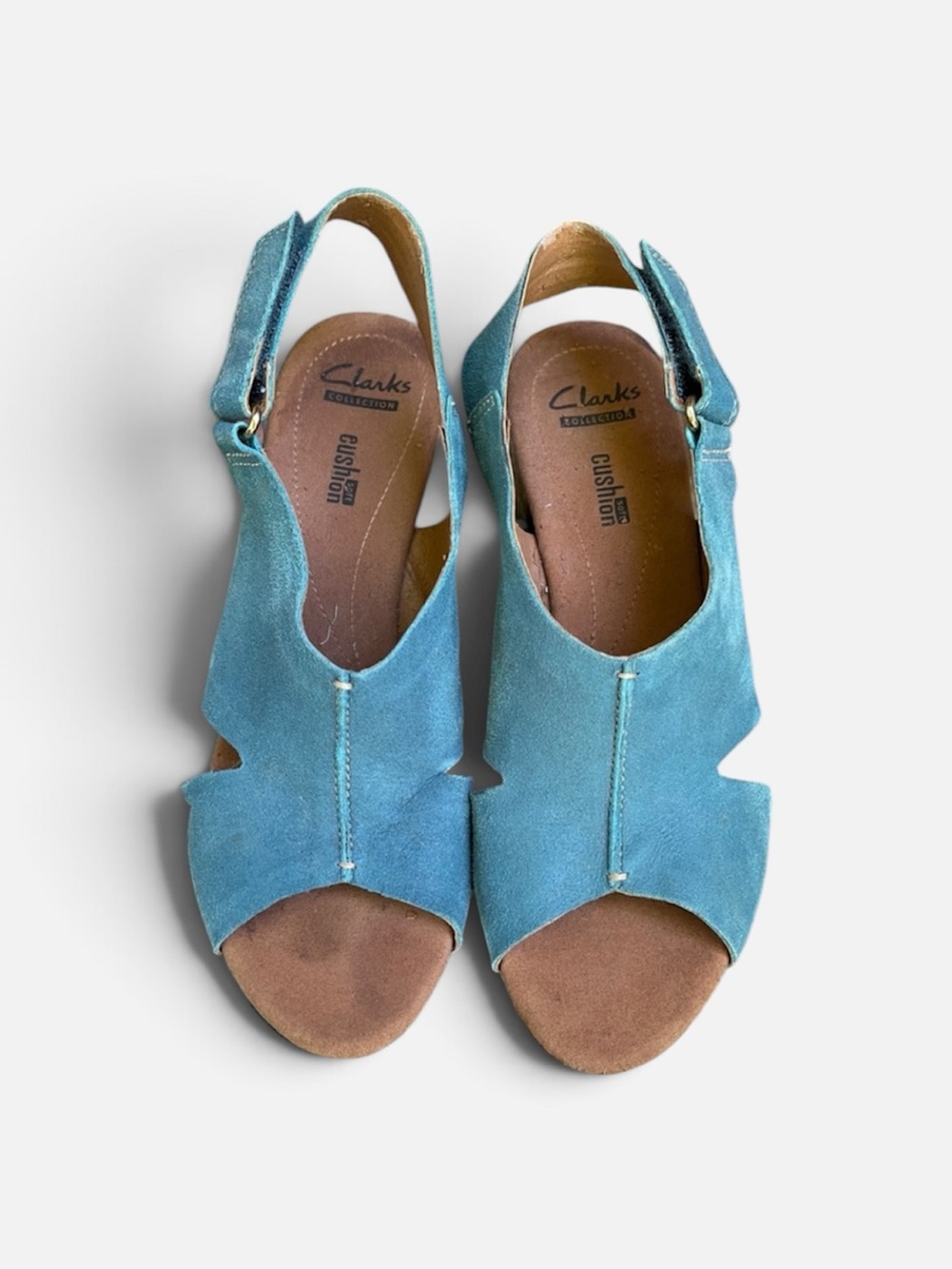 Clark’s Helio Float Cork Wedge Sandal in Teal Suede Size 9 - Picture 9 of 10